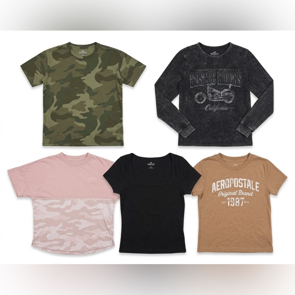 Lot of 5 - Hollister Aeropostale PINK Victorias Secret Shirts XS Bundle Camo Tee